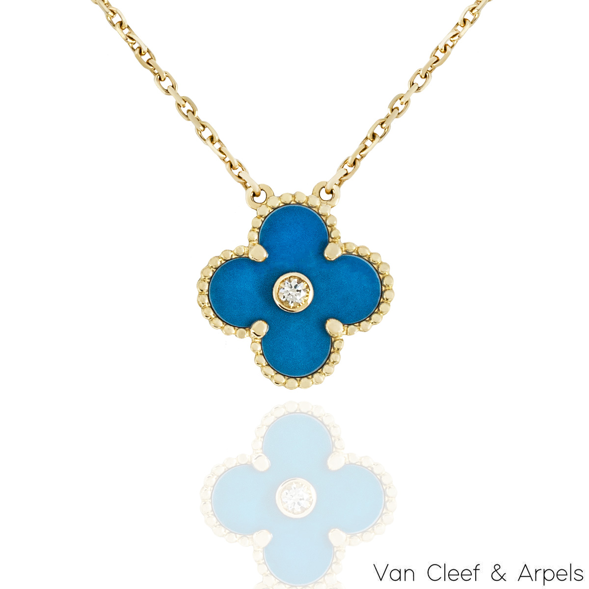 Van Cleef & Arpels Limited Edition 2019 Celestial Blue Porcelain Vintage Alhambra Holiday Pendant VARP46000